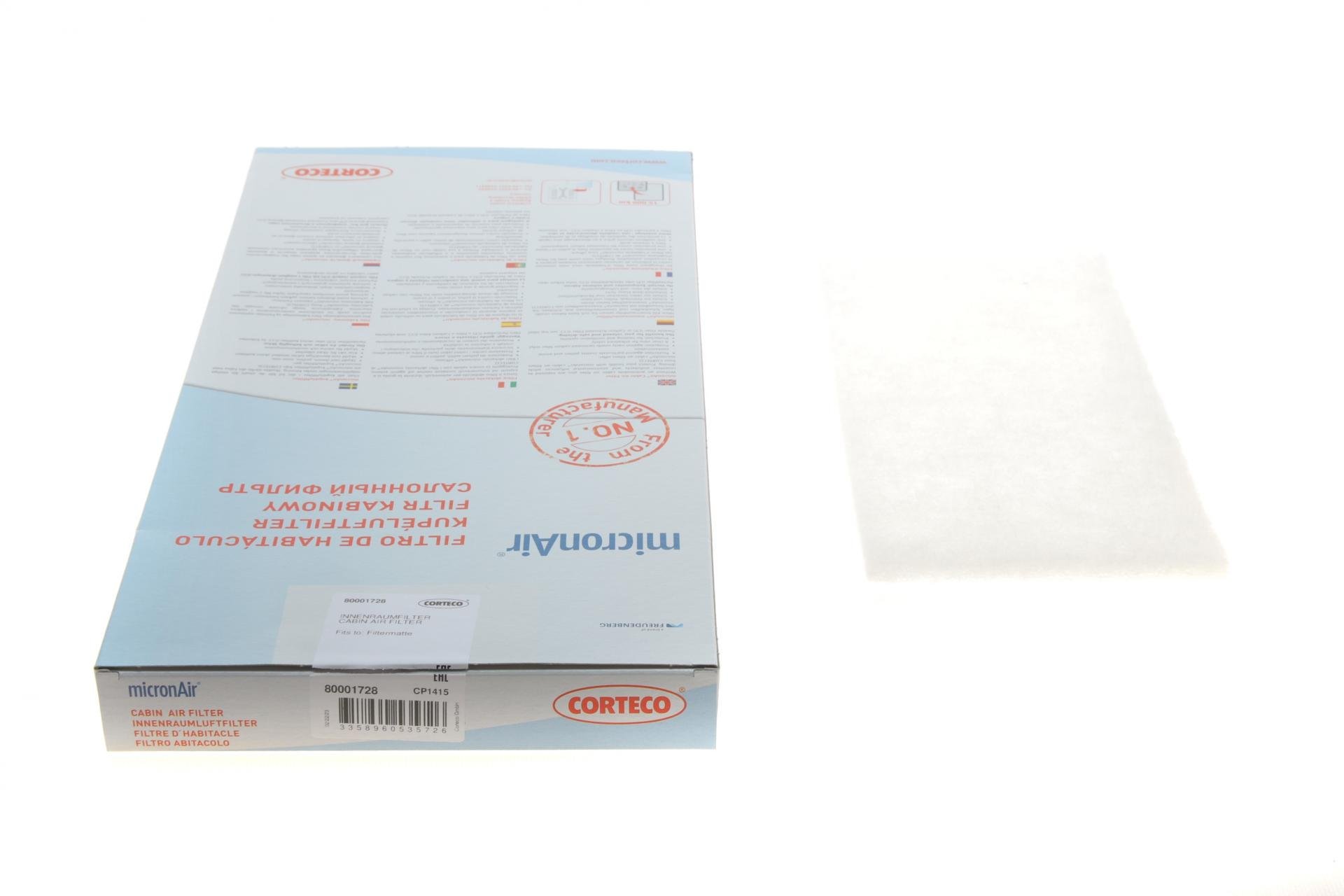 Фильтр салона CORTECO для MB Sprinter/VW Crafter 06- верхний кондиционер BEHR (80001728)
