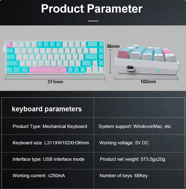 Клавіатура механічна ігрова E-YOOSO Z686 USB Mini slim провідна Red Switch Сіро-білий (2335536495) - фото 7