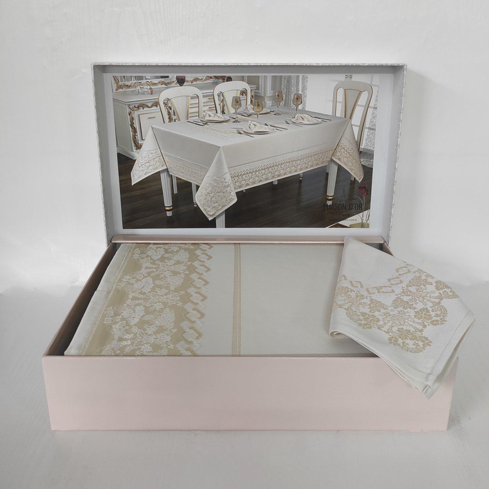 Скатерть Maison D'or Set 160x270 + 6 шт. салфеток Palmer White/Beige (CN10763)