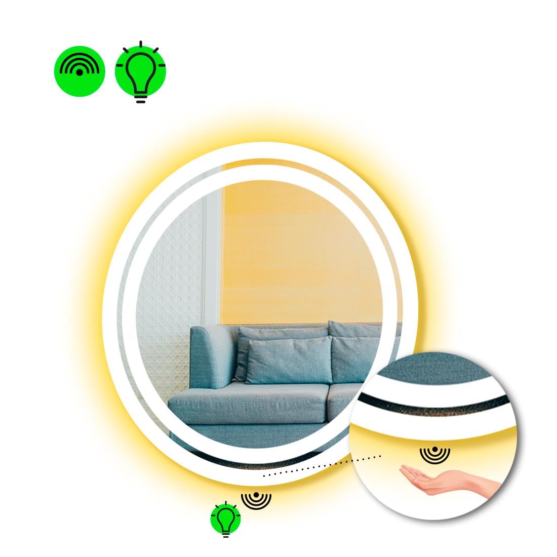 Зеркало с LED подсветкой Carla с ИК включателем 70x70 см (8776083)