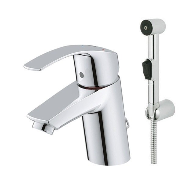 Смеситель для раковины с гигиеническим душем Grohe Eurosmart 23124002, хром (28864)