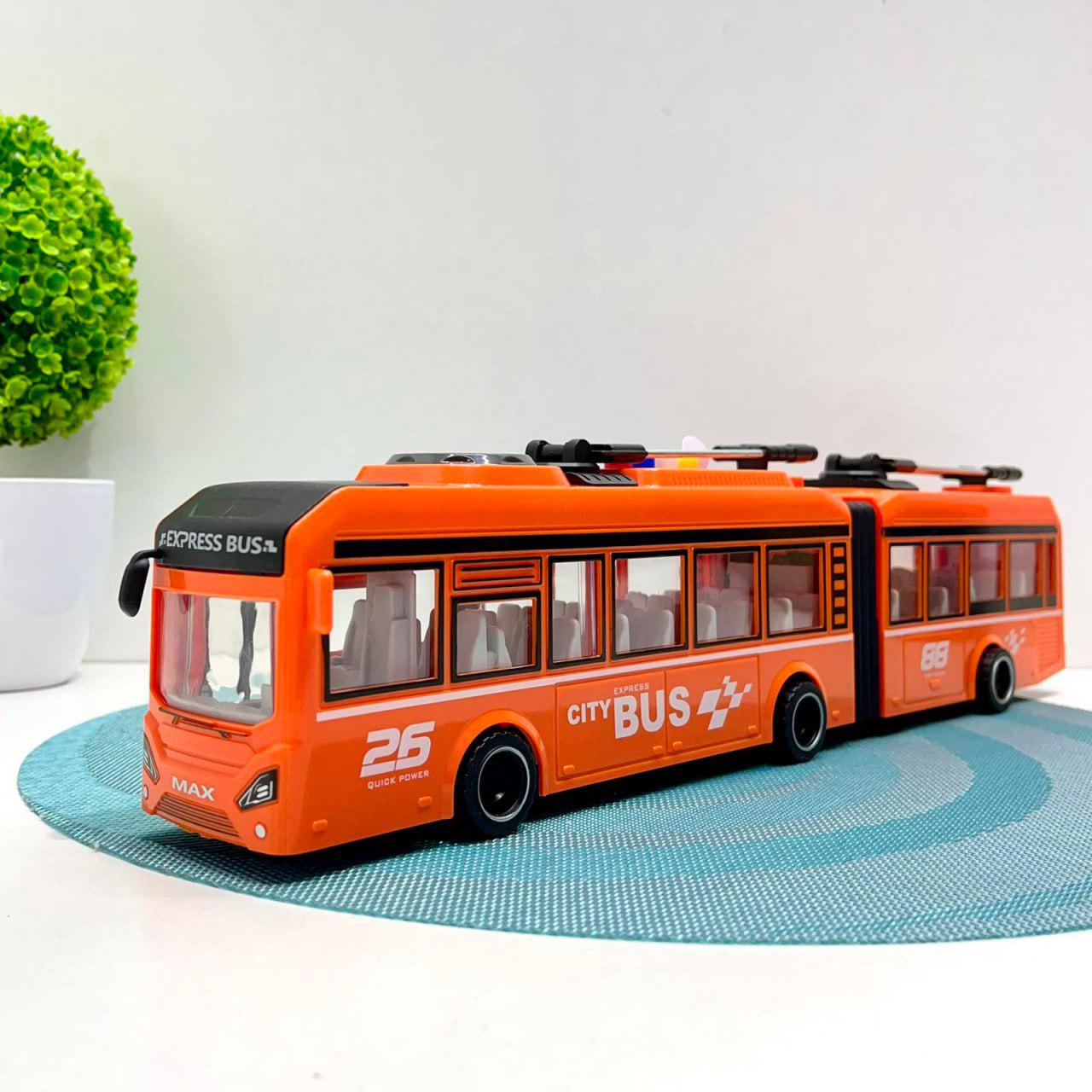 Троллейбус с инерцией/подсветкой и звуком открывается дверь Оранжевый (JS163BC)