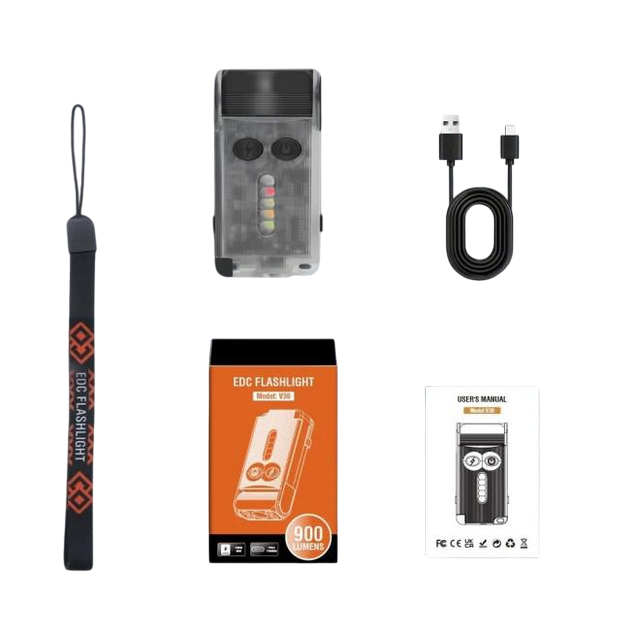 Ліхтар Boruit V30 EDC 900lm Type-C 2000 mAh з функцією Power Bank 180° УФ IP67 Прозорий (BORUIT-V30WHITE) - фото 7 Ліхтар Boruit V30 EDC 900lm Type-C 2000 mAh з функцією Power Bank 180° УФ IP67 Прозорий (BORUIT-V30WHITE) - фото 7