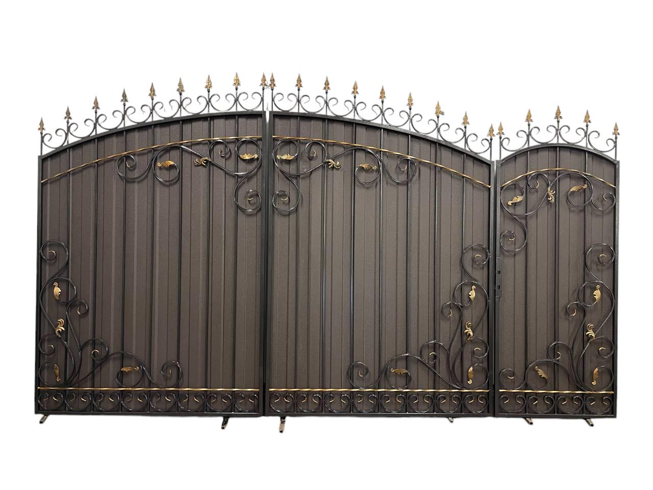 Ворота ковані з хвірткою та профнастилом 3400х2000 мм (А-01137)