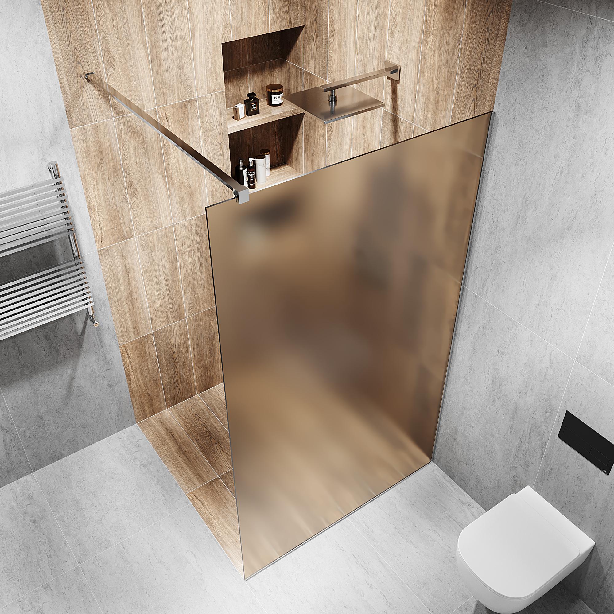 Душова перегородка скляна 2000х800 мм з бронзовим матовим склом та PSS-полірованою фурнітурою (model-A.157) - фото 2