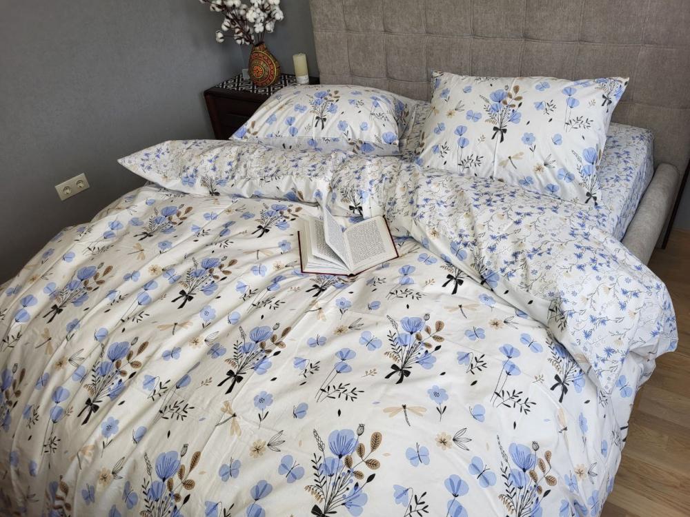 Комплект постельного белья Linen cotton холст семейный Голубой (2070180637)