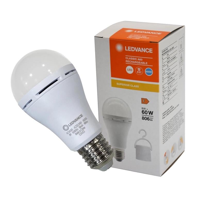 Лампа светодиодная аккумуляторная Ledvance Rechargeable CL A60 8W/865 230V E27 50х1 (4099854102431) - фото 1