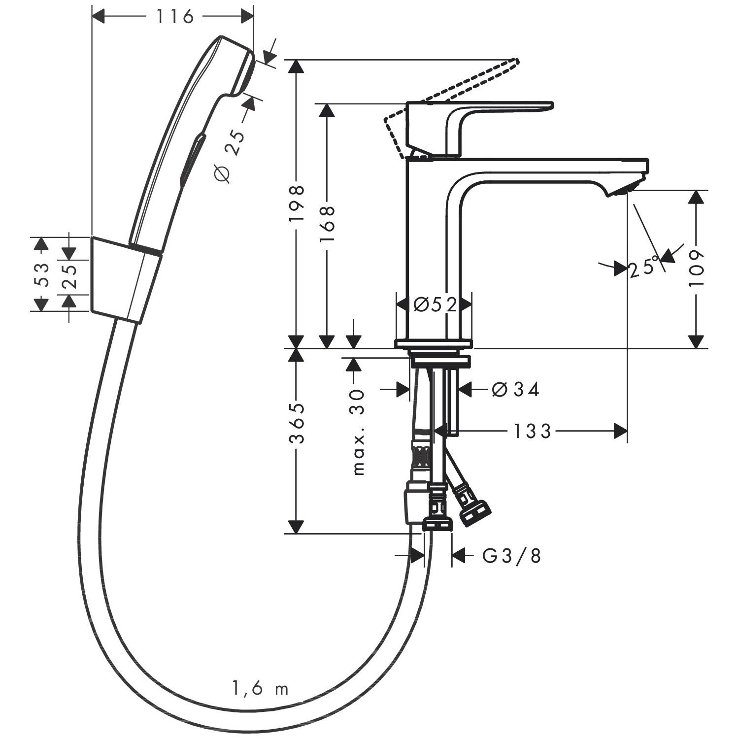 Смеситель для раковины Hansgrohe Rebris S с гигиеническим душем хром (72215000) - фото 2