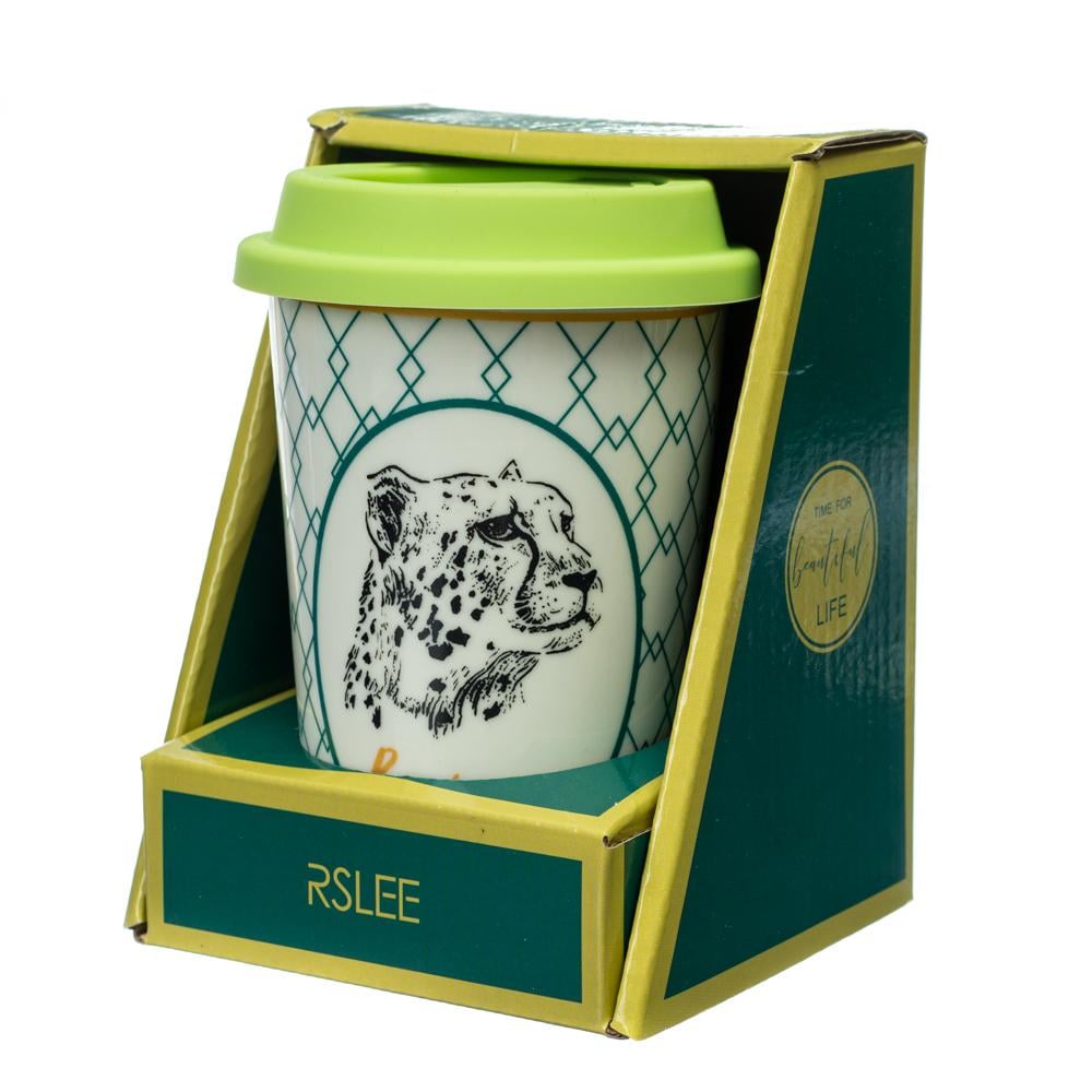 Кружка керамическая с силиконовой крышкой Elisey Beautiful life 400 мл Салатовый с ромбом (8803-011)