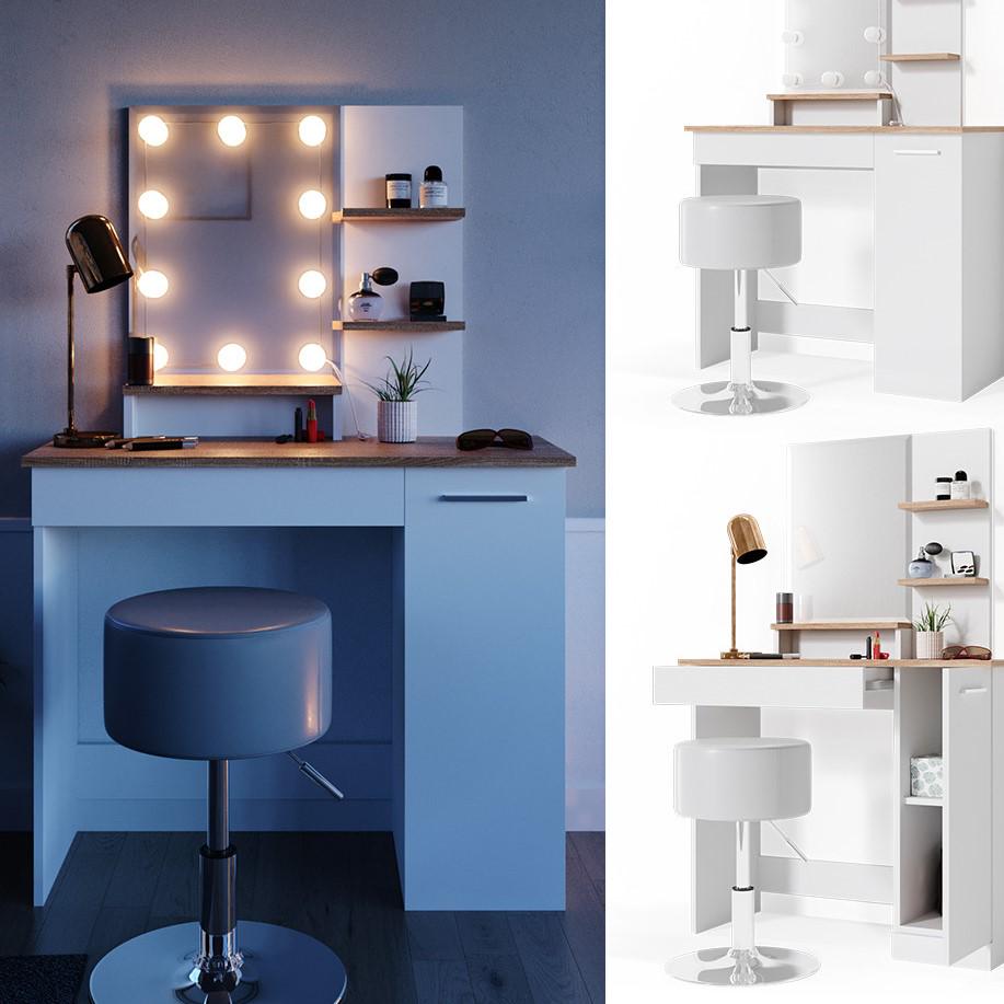 Туалетный столик с лампами Julia и стул хоккер Белый/Сонома - фото 3 Туалетный столик с лампами Julia и стул хоккер Белый/Сонома - фото 3