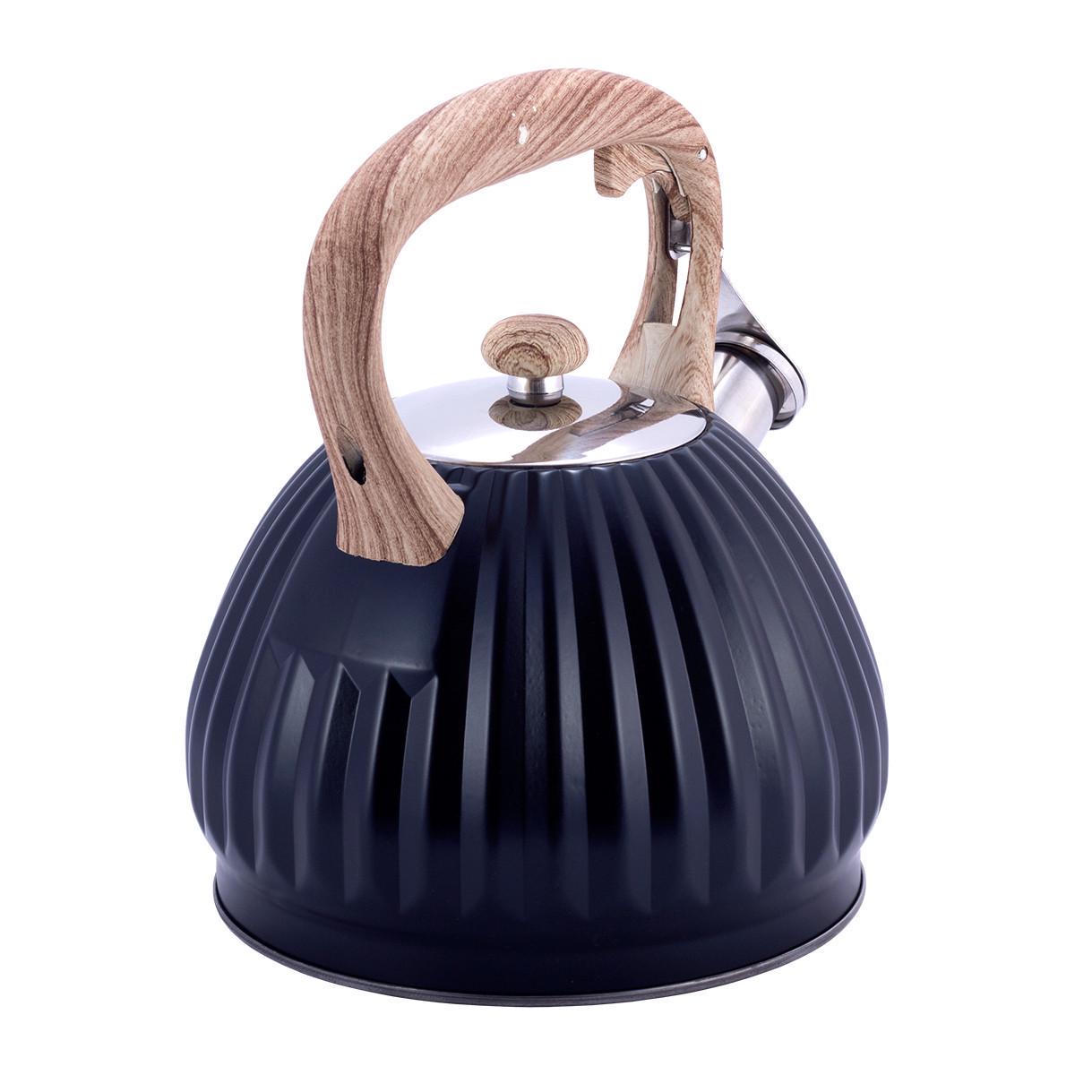 Чайник со свистком Kamille KM-1076 из нержавеющей стали и нейлоновой ручкой под дерево 3 л Черный (150-84-1076) - фото 6