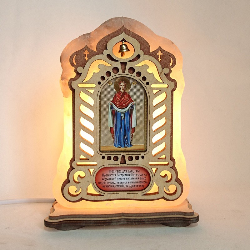 Соляна лампа Ікона велика Покрова жовтого підсвічування (20016) Соляна лампа Ікона велика Покрова жовтого підсвічування (20016)