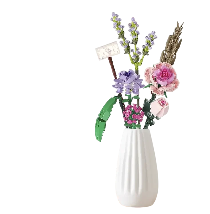 Конструктор букет цветов из розы/лаванды и камелии 393 дет.