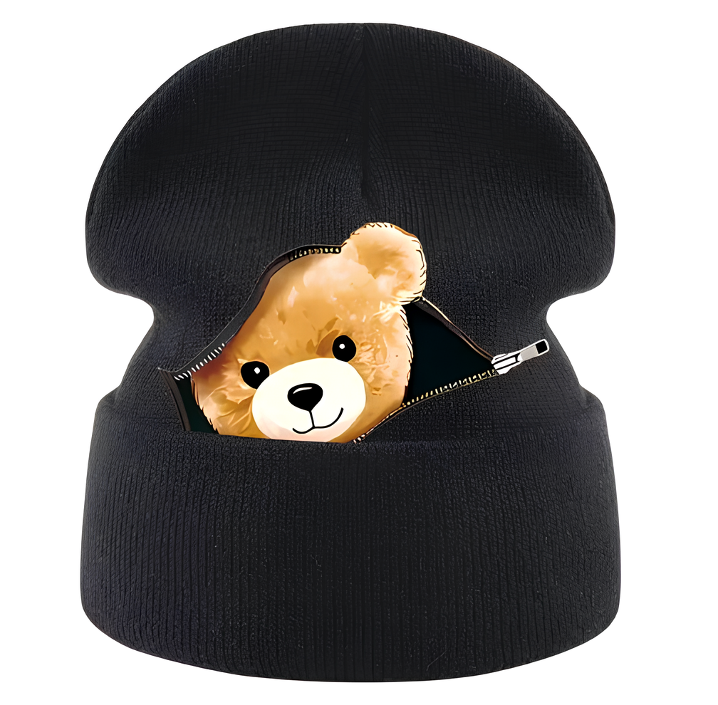 Шапка теплая классическая с принтом бини Черный (ШВК566)