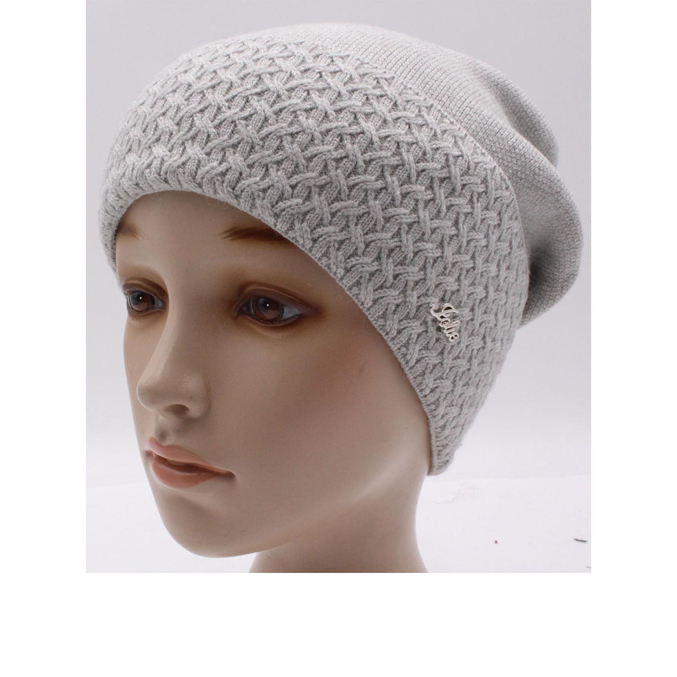 Шапка жіноча Leks ПОЕЗІЯ шерстяна утеплена флісом з візерунком на відвороті ззаді зчіплена one size Світло-сірий (271948) - фото 1