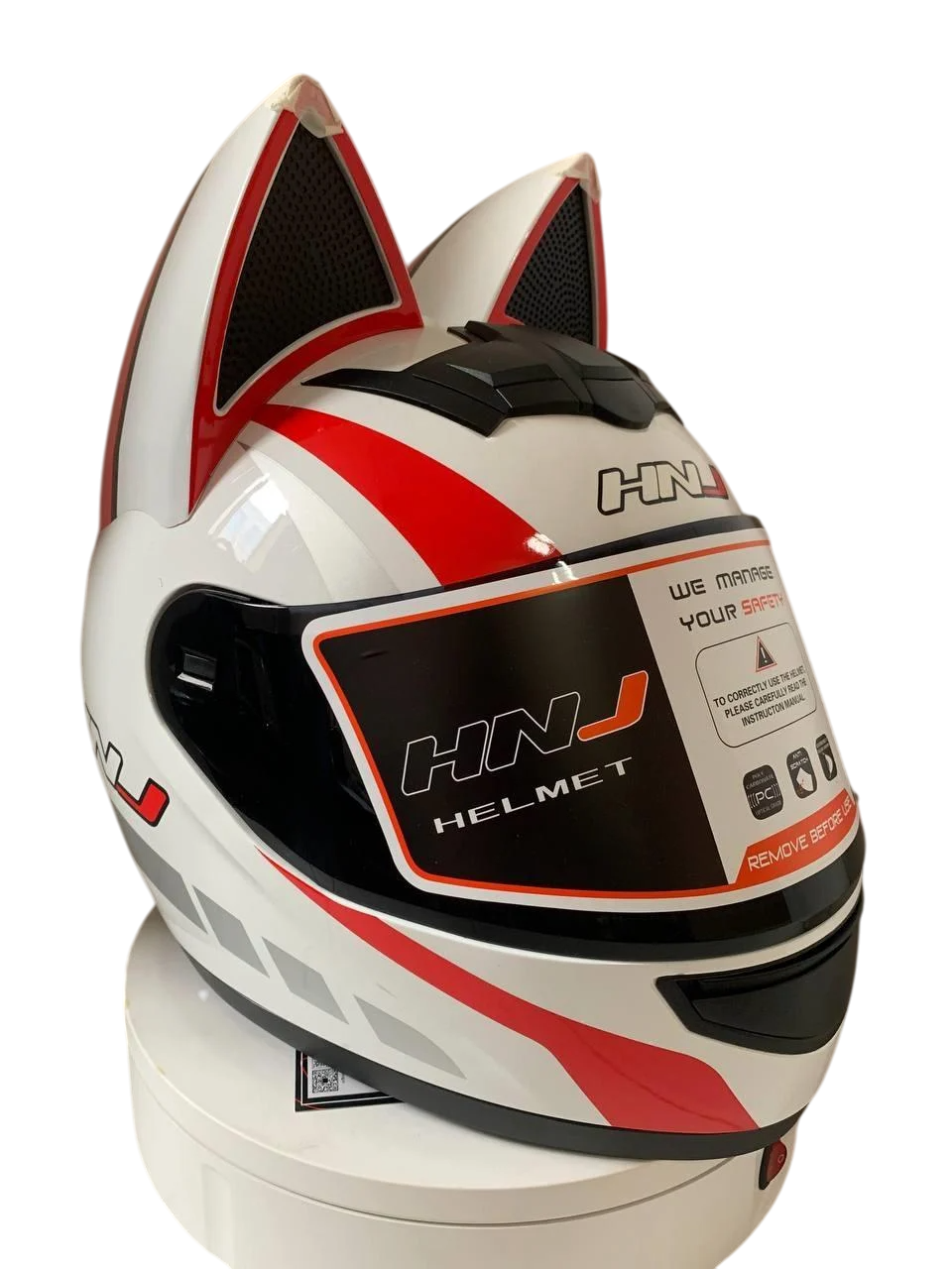 Мотошолом з вушками Virtue MS-1650 LC Racing H110L L Біло-червоний