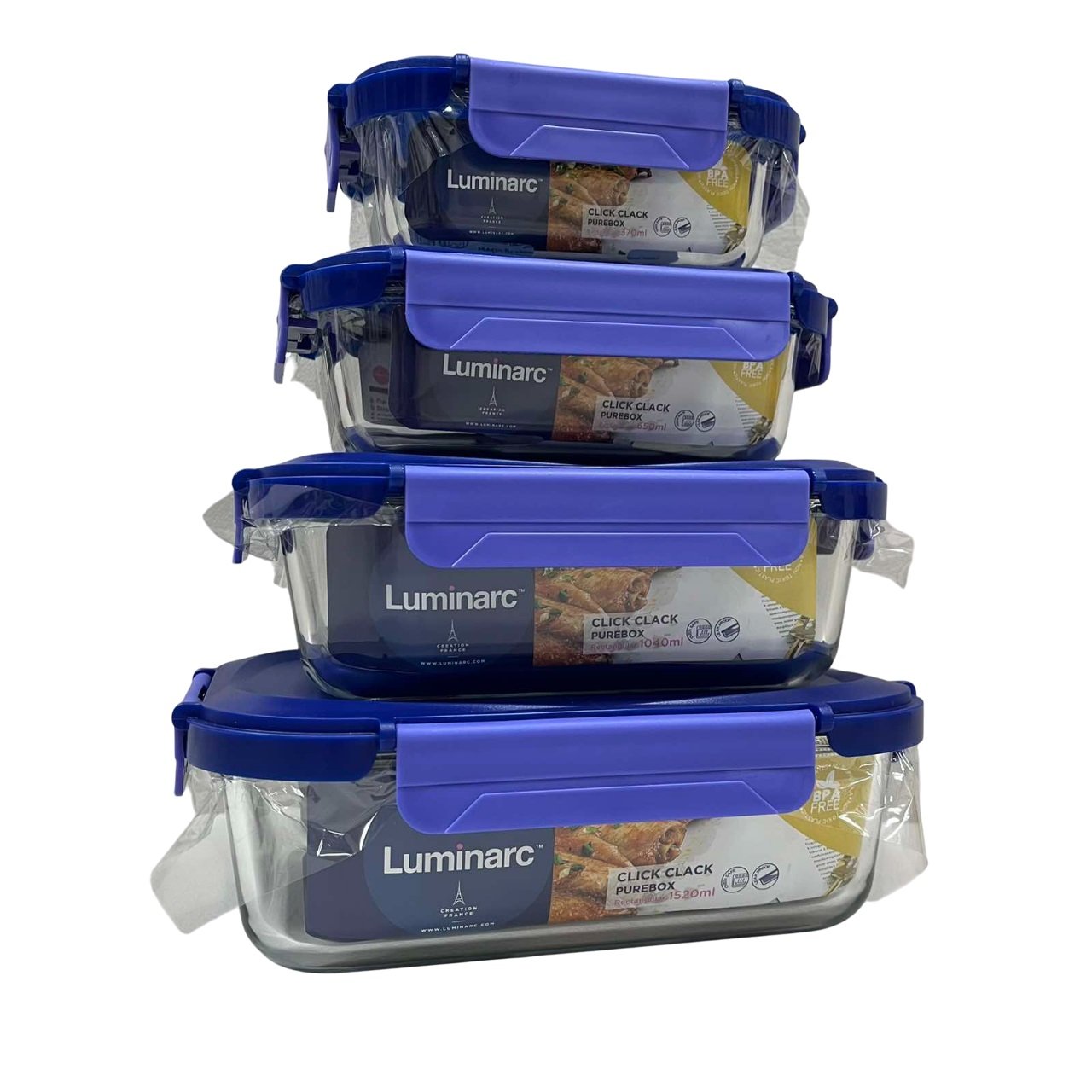 Набор контейнеров Luminarc Click Clack 370/650/1040/1520 мл Синий (23739)