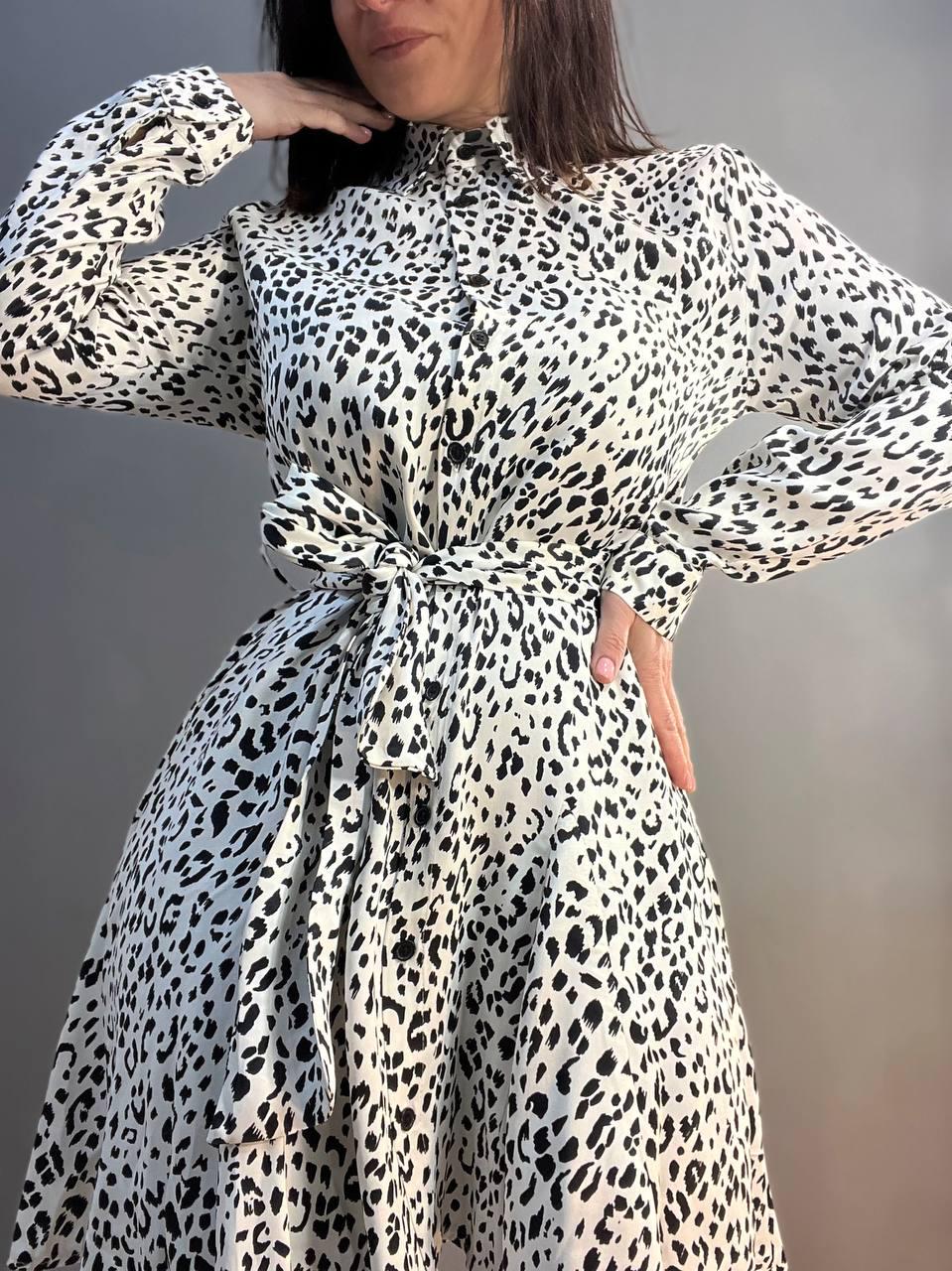 Платье женское MIX RAY 4219 леопардовый принт короткое на пуговицах с поясом S Белый (1416) - фото 7 Платье женское MIX RAY 4219 леопардовый принт короткое на пуговицах с поясом S Белый (1416) - фото 7