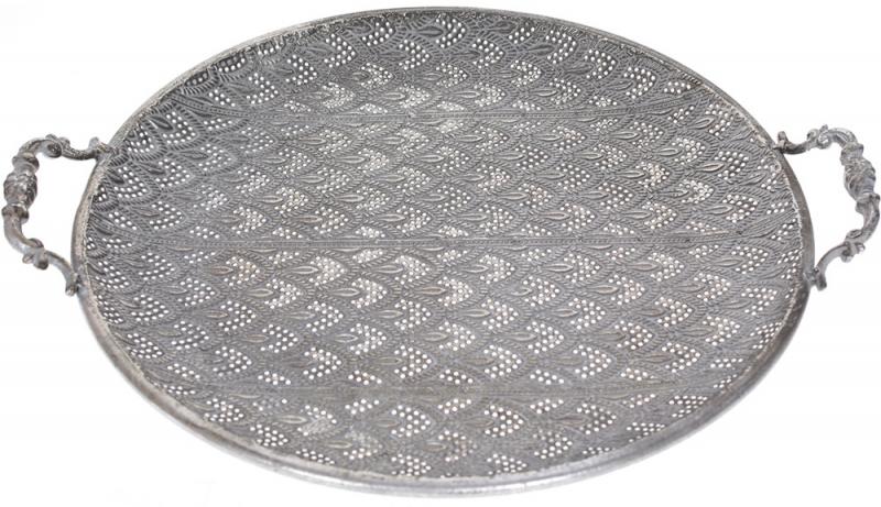 Поднос Crown металлический с ручками круглый 43х37,5х6 см Серебряный (BD-589-144)