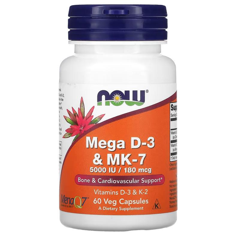 Витамины Now Foods Mega D-3 & MK-7 5000 IU 180 мкг 60 капсул