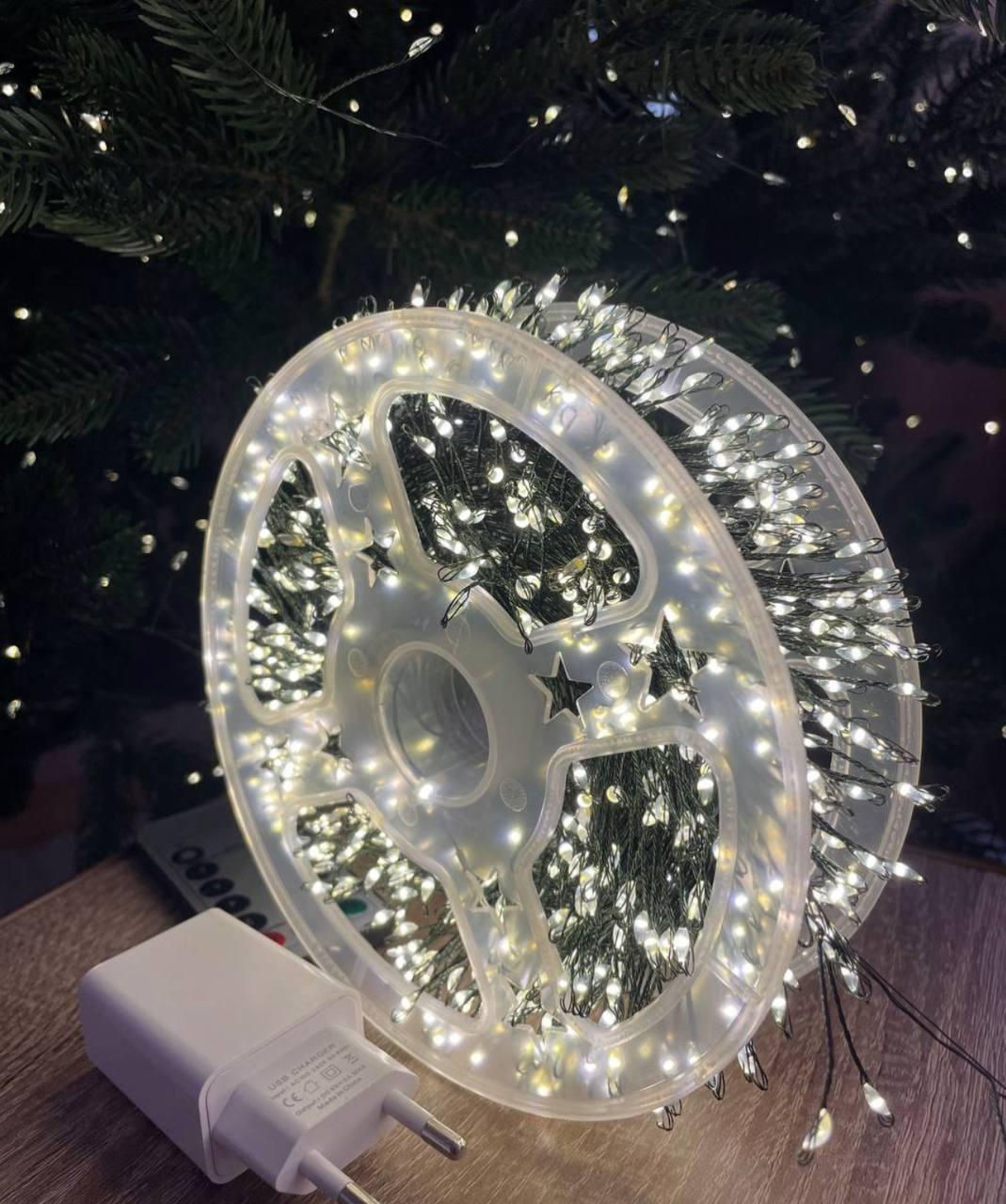 Гирлянда Мишура 30 м 900 LED Белый теплый/Зеленый провод (345) - фото 9