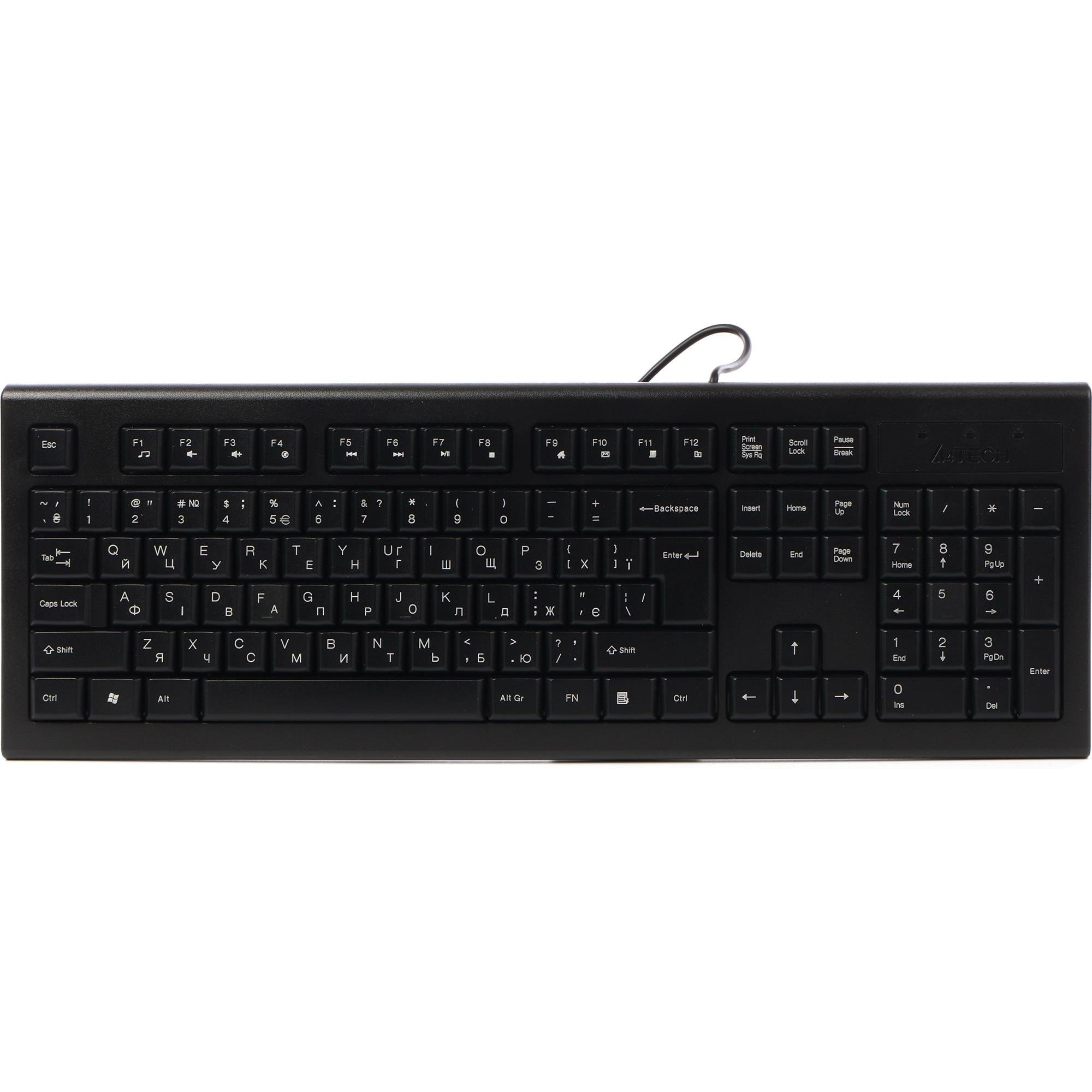 Клавиатура проводная A4Tech KR85 USB полноразмерная мембранная 104 клавиши ENG/UKR 1,5 м Черный (KR-85 USB Black)