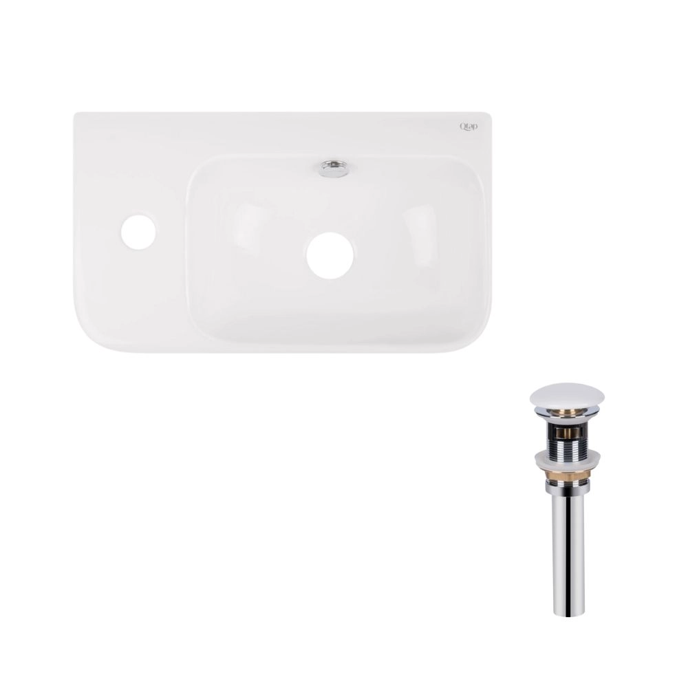 Раковина подвесная Qtap Tern прямоугольная с донным клапаном 260x450 мм Белый глянцевый (SD00053451)