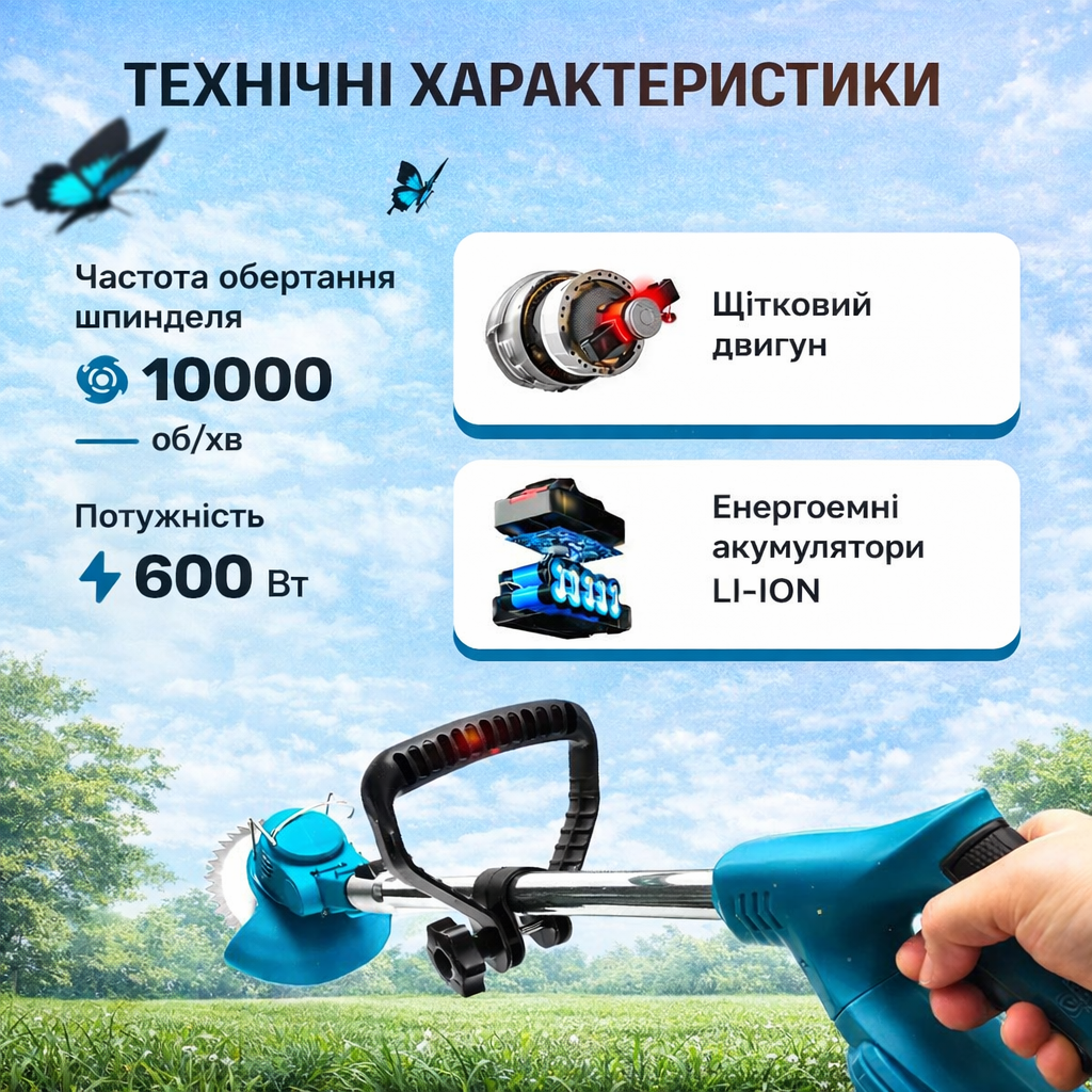 ᐉ Газонокосилка-триммер аккумуляторная 48 В 2 аккумулятора (55667