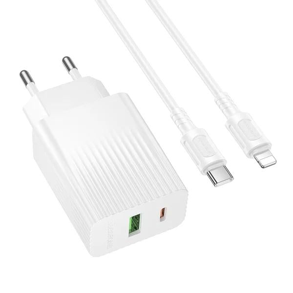 Зарядное устройство сетевое Borofone BAS76A Source 30W USB-C/USB-A с кабелем Lightning White (6941991122903)