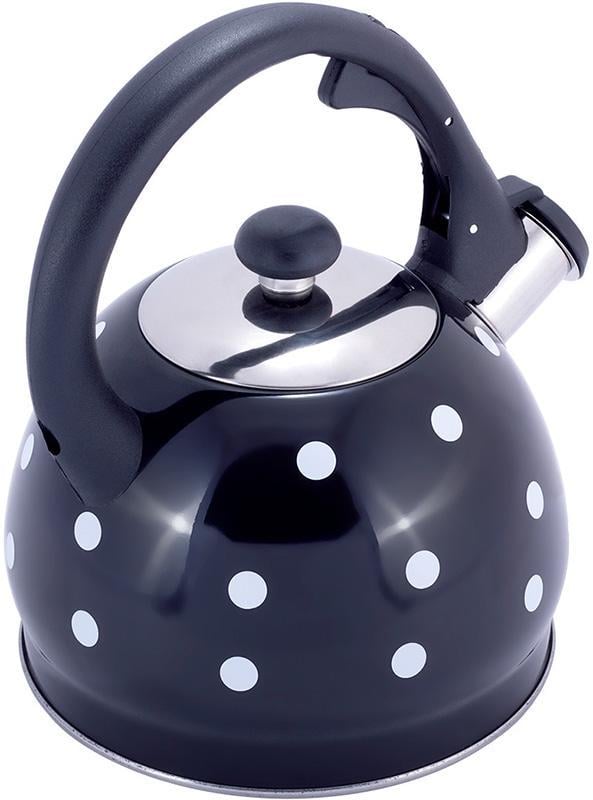 Чайник Kamille Polka Dot Kettle со свистком нержавеющая сталь 2 л Горошек/Черный - фото 3 Чайник Kamille Polka Dot Kettle со свистком нержавеющая сталь 2 л Горошек/Черный - фото 3
