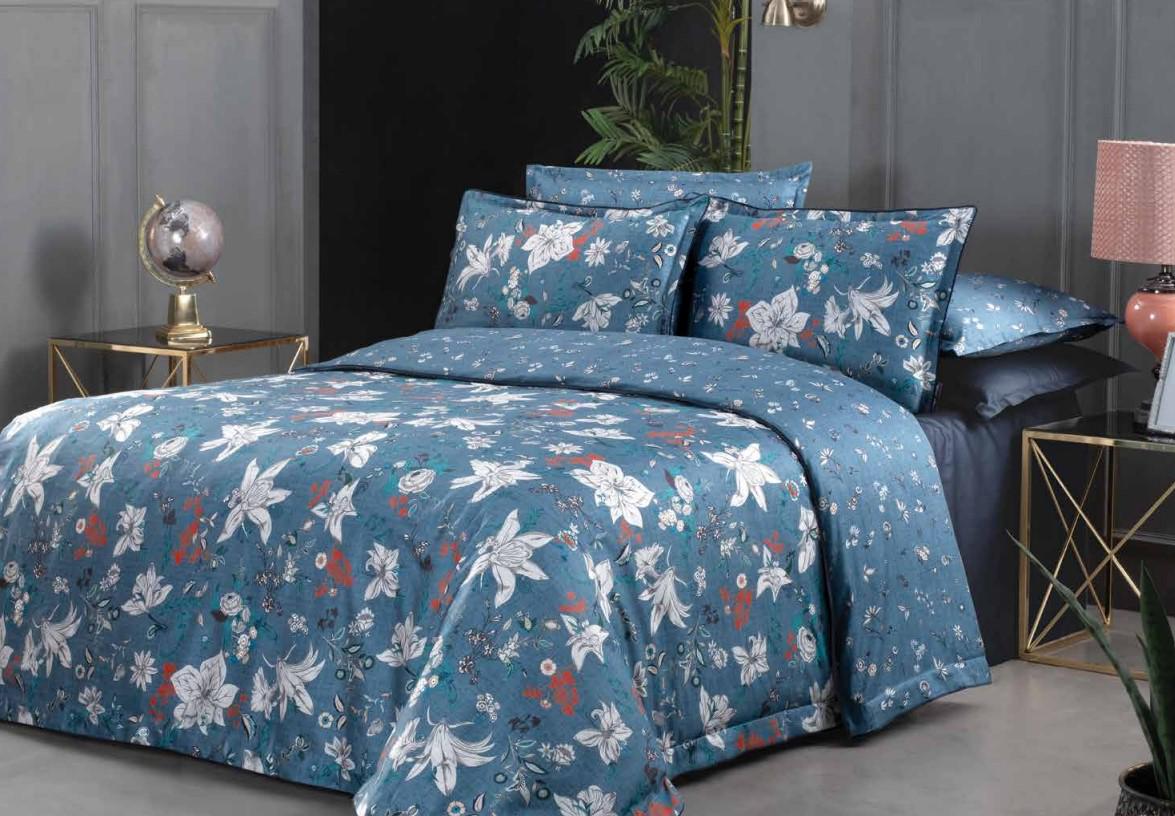 Комплект постельного белья Sarev Portland mavi 300ТС делюкс сатин семейное