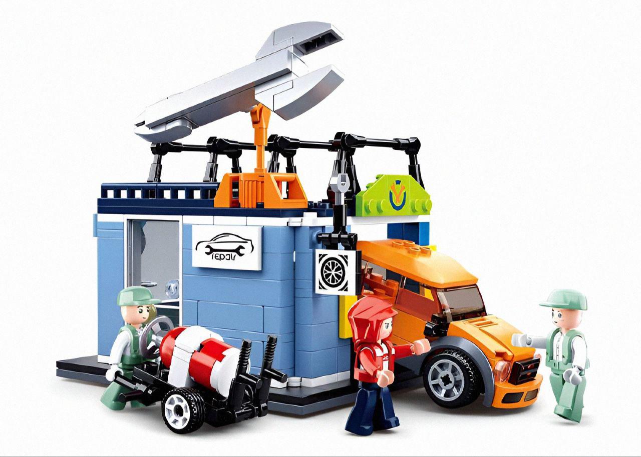 Конструктор Sluban M38-B0759C СТО с транспортом и фигурками 340 деталей