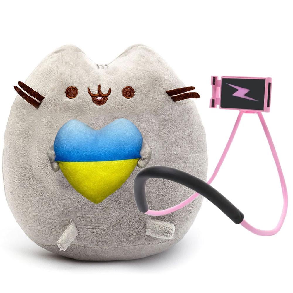 Игрушка мягкая Pusheen cat с сердцем и держатель для мобильного телефона lazy bracket Pink (n-10572)