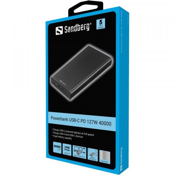 Повербанк Sandberg 40000 mAh 127 Вт 20V/5А Black (420-63) - фото 2