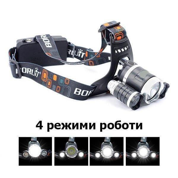 Налобний світлодіодний ліхтар HeadLamp з акумулятором та трьома головками (5165211) - фото 3