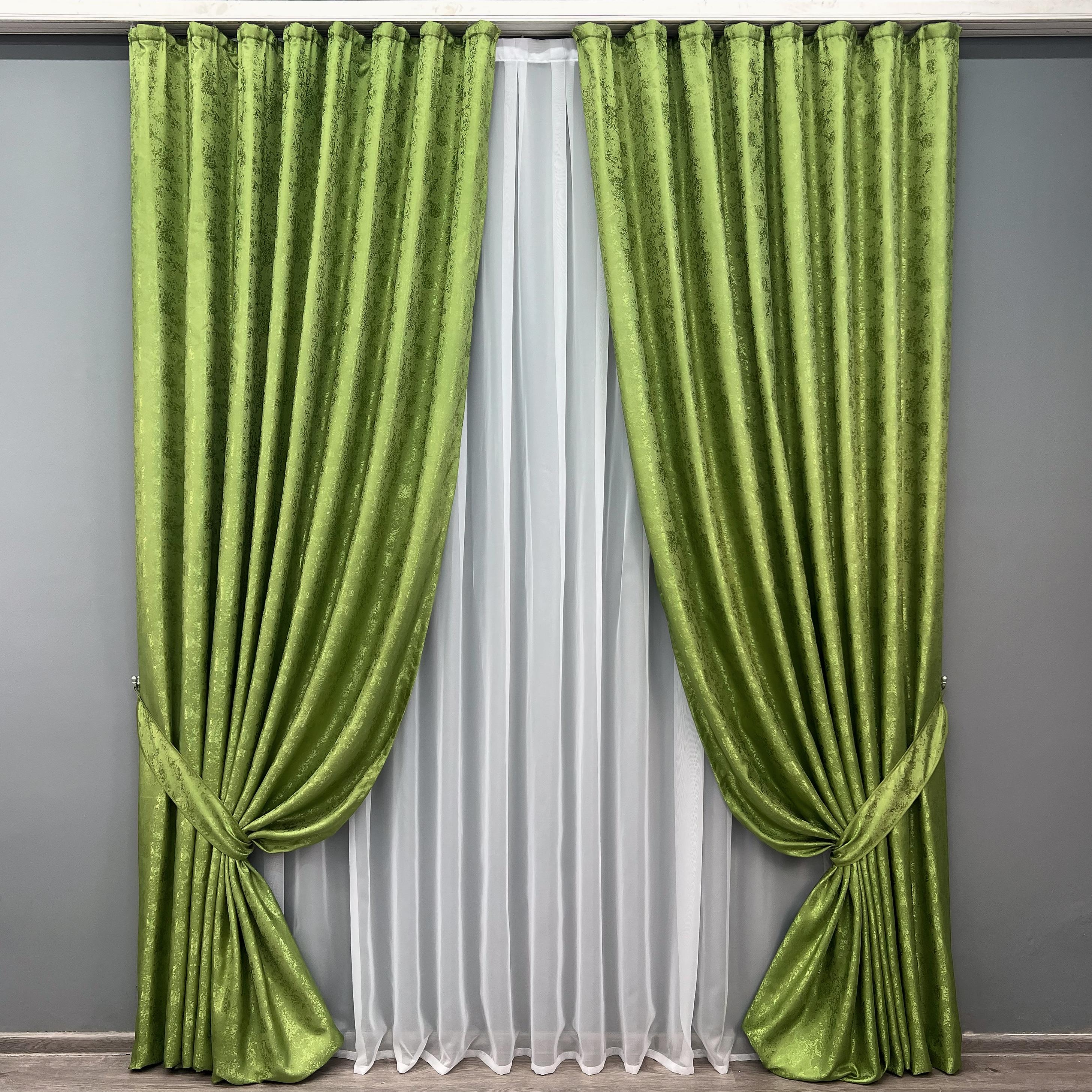 Комплект штор VR-Textil Мармур Al1 № 1907ш жакард 100х290 см 2 шт. Оливковий (31-975)
