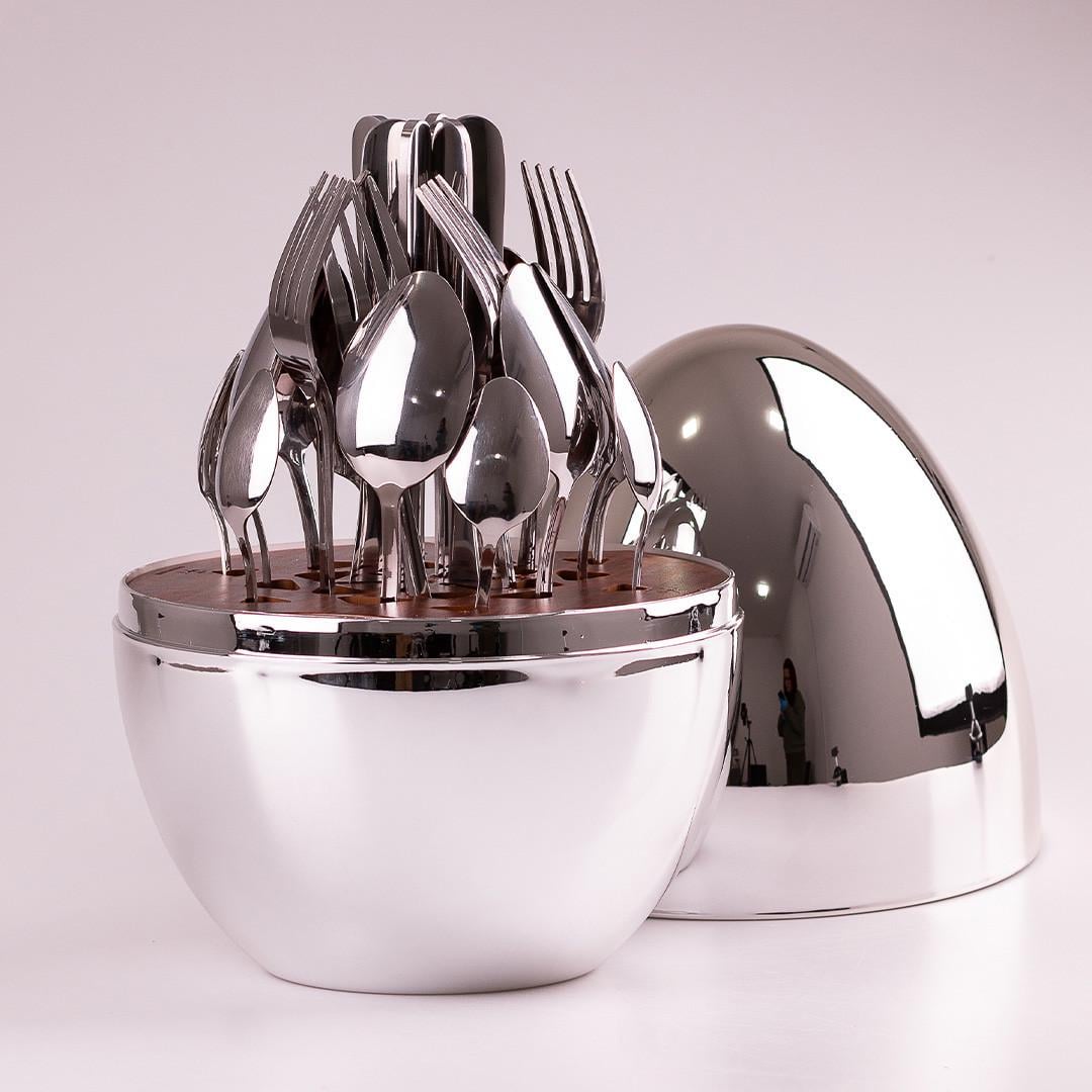 Набор столовых приборов с подставкой 29x19,5 см на 6 персон 24 шт. Серебреный (3251)