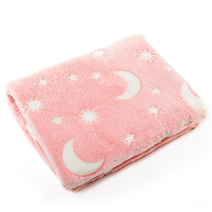 Плед-покривало дитячий Magic зірковий принт світиться у темряві 150х180 см Рожевий