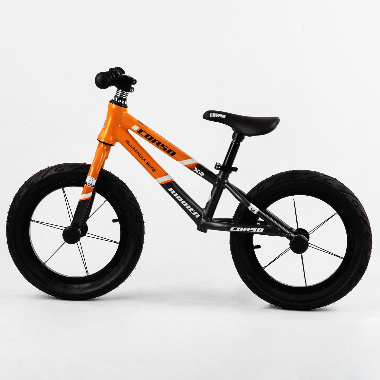 Беговел Corso Runner (алюминиевая рама, надувные колеса 14"). Orange/Black - 103516