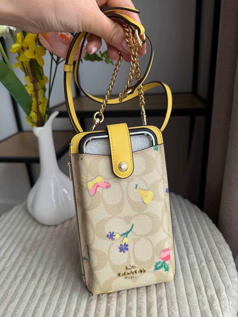 Сумка чохол на телефон з натуральної шкіри Smartphone Shoulder Coated Canvas Smooth Leather Signature Phone Crossbody Pouch