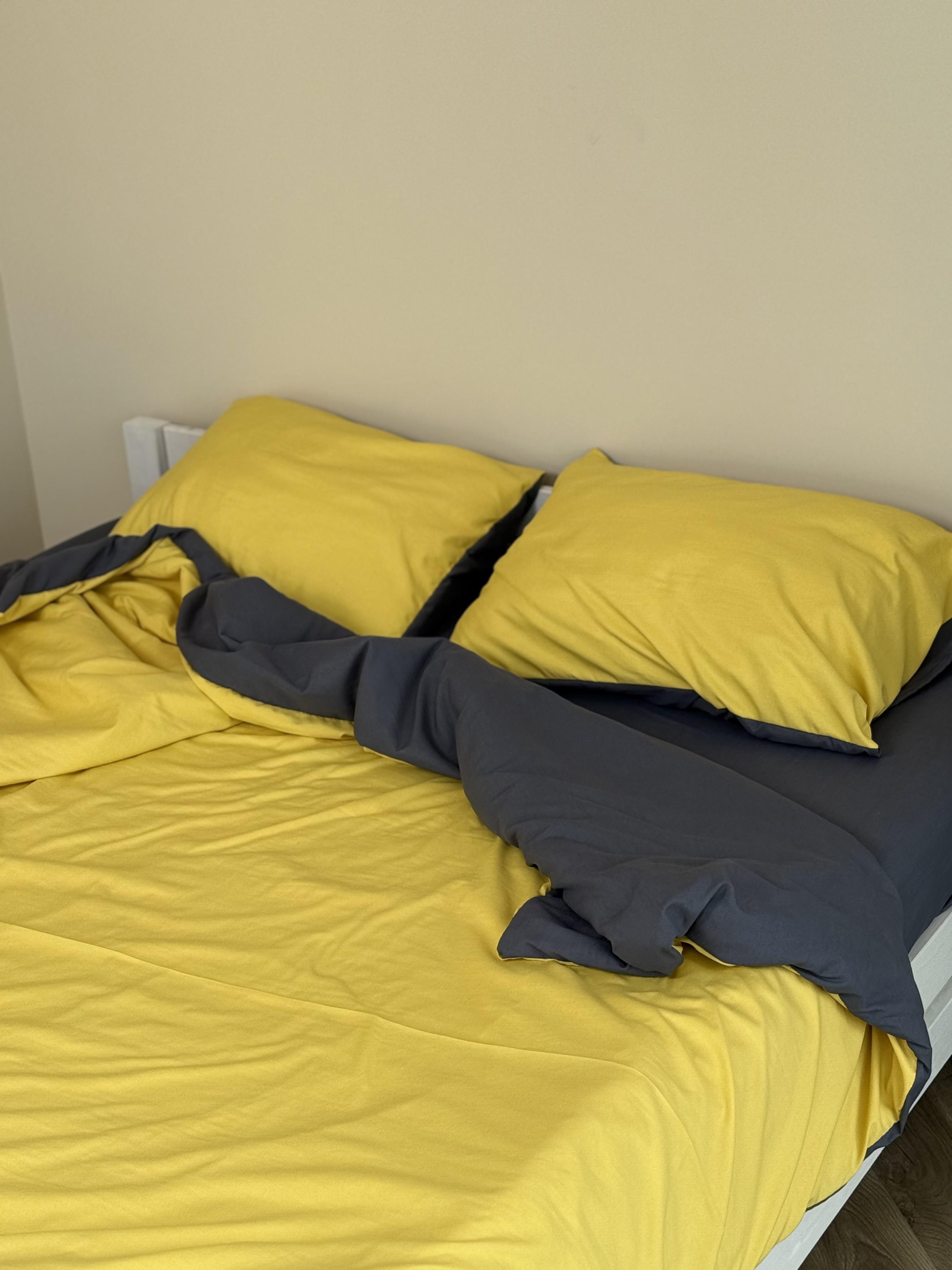 Комплект постельного белья Тень сатин полуторный/наволочки 50х70/70х70 см Желтый/Графитный (6824) - фото 1