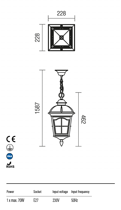 Светильник подвесной уличный Redo York Su E27 1X70 W Ip44 Br 5.1.1 (9649) - фото 3