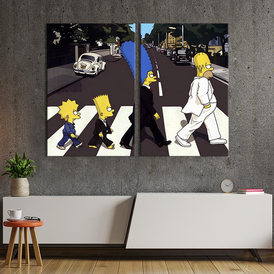 Настенный декор диптих картина на холсте для интерьера Симпсоны в образе Битлз 71x51 см (740-2)