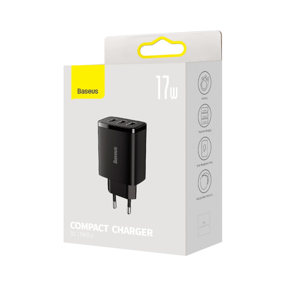 Зарядний пристрій для Baseus Compact Charger 3U 17W EU Black (CCXJ020101)