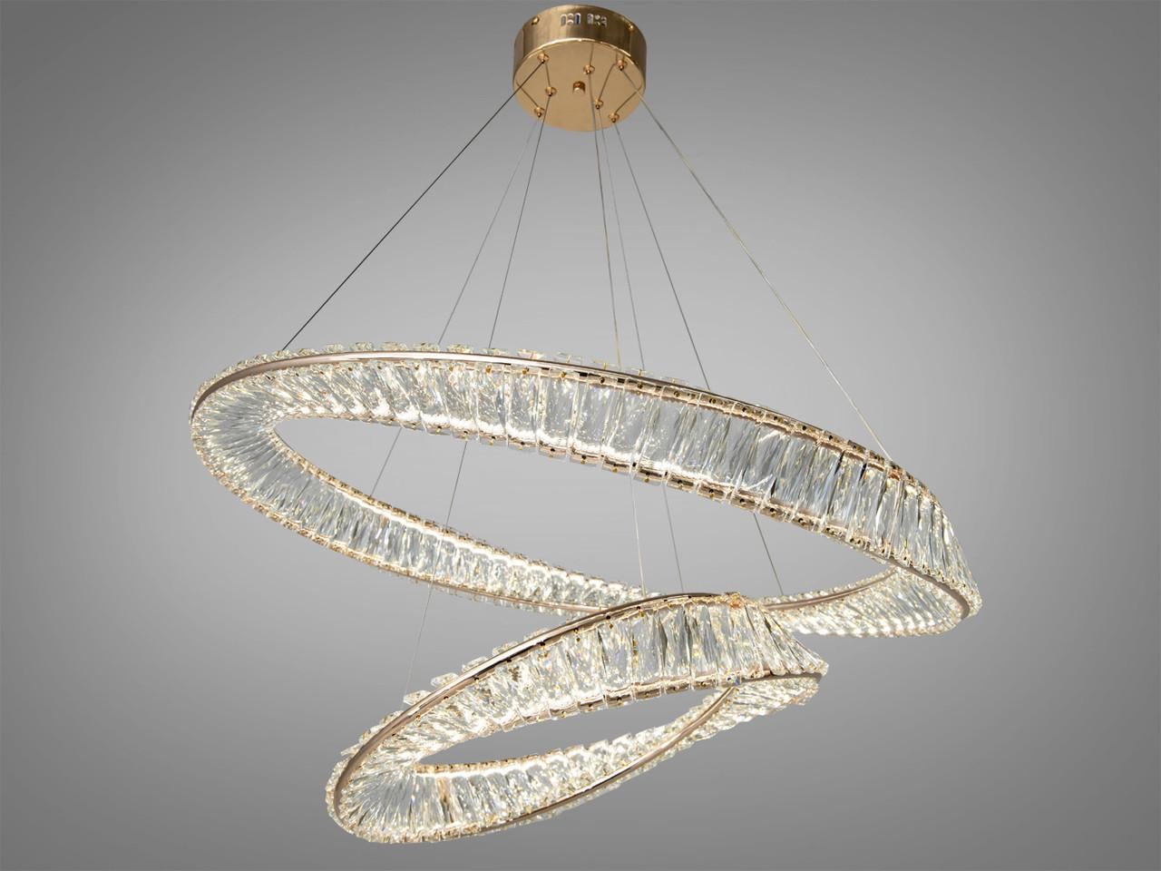 Хрустальная LED люстра-подвес с пультом, цвет золото, 140W на 20м2 548-800+500G-LS