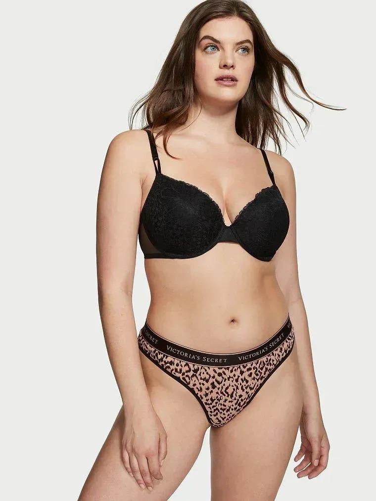 Трусики хлопковые Victoria's Secret Logo Cotton Thong Panty M Леопард (26688344)