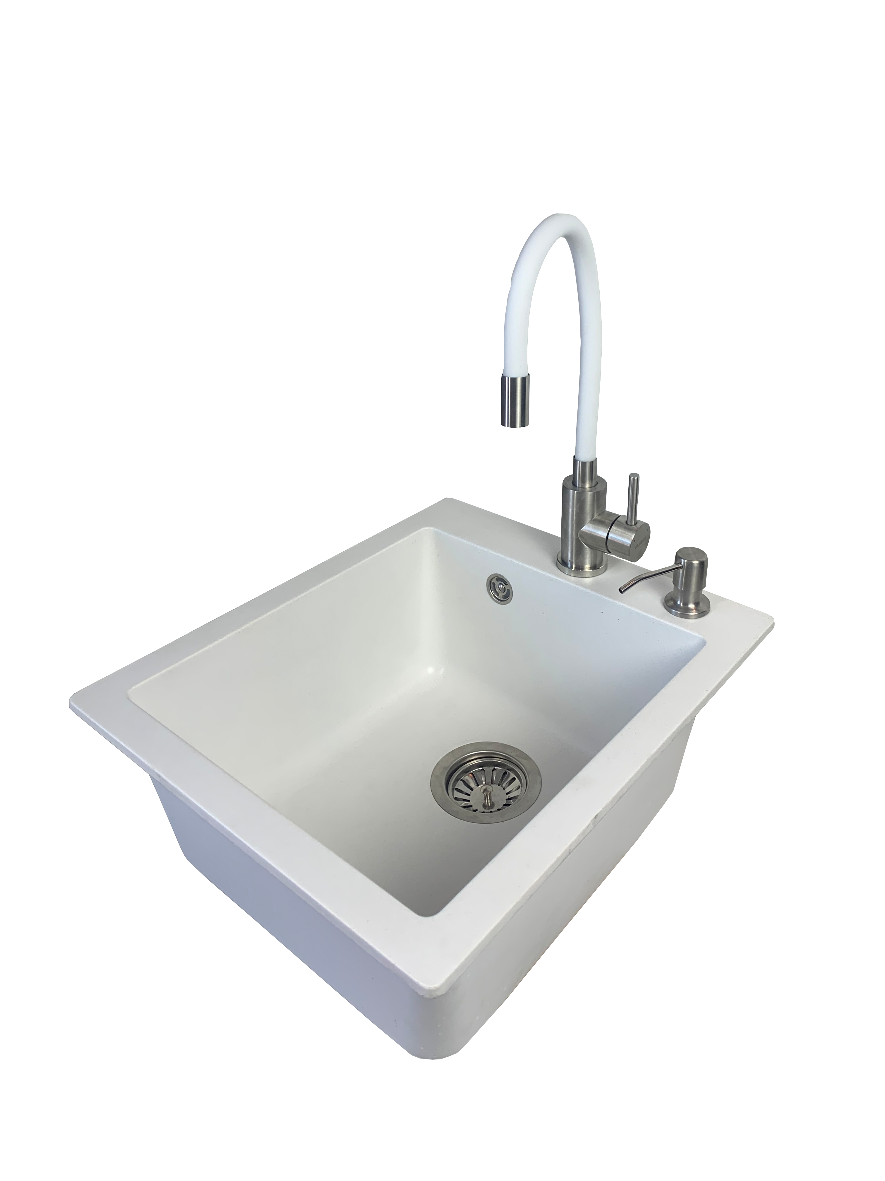 Мойка кухонная VECTOR Front 42x50 см сифон/смеситель/дозатор Белый (222a214e)