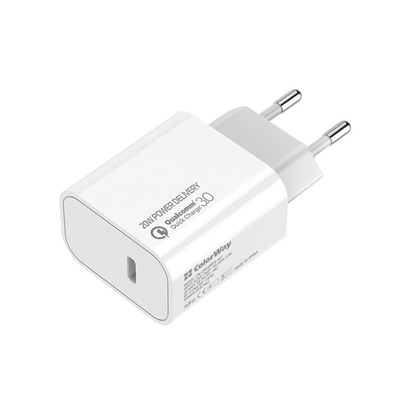 Зарядное устройство сетевое ColorWay USB Type-C PD 20 Вт White (CW-CHS026PD-WT)