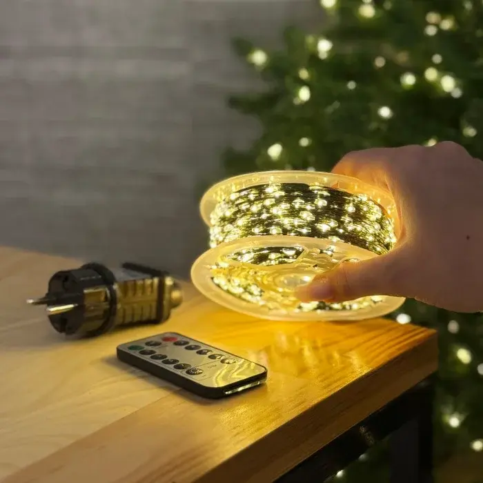 Гірлянда світлодіодна Роса 200 м теплого білого кольору на зеленому дроті 2000 LED з пультом (29711572) - фото 2 Гірлянда світлодіодна Роса 200 м теплого білого кольору на зеленому дроті 2000 LED з пультом (29711572) - фото 2