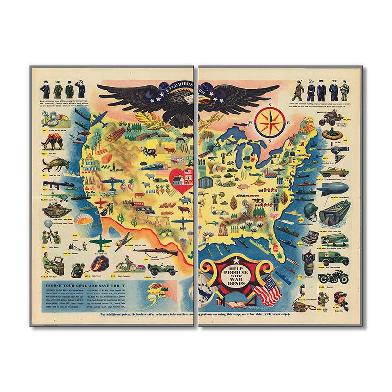 Винтажная карта  Из многих - единое E npluribus unum 2 модуля 80x120 см